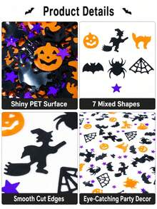30g Halloween Glitter Confetti, 7 Mixed Patterns, Pumpkin Witch Bat Spider Orange Cat Spider Web Purple Star Colorful Paper, Suitable For Halloween Party, Party Table Decor, DIY Greeting Card Making Materials, Handicraft Decoration Supplies, Balloon Decoration - Multicolor - View 2