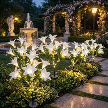1Pc 7 Heads Solar Lily Flower Stake Lights, Outdoor Decor Lamp For Garden Patio Courtyard - 白色 - 查看 2