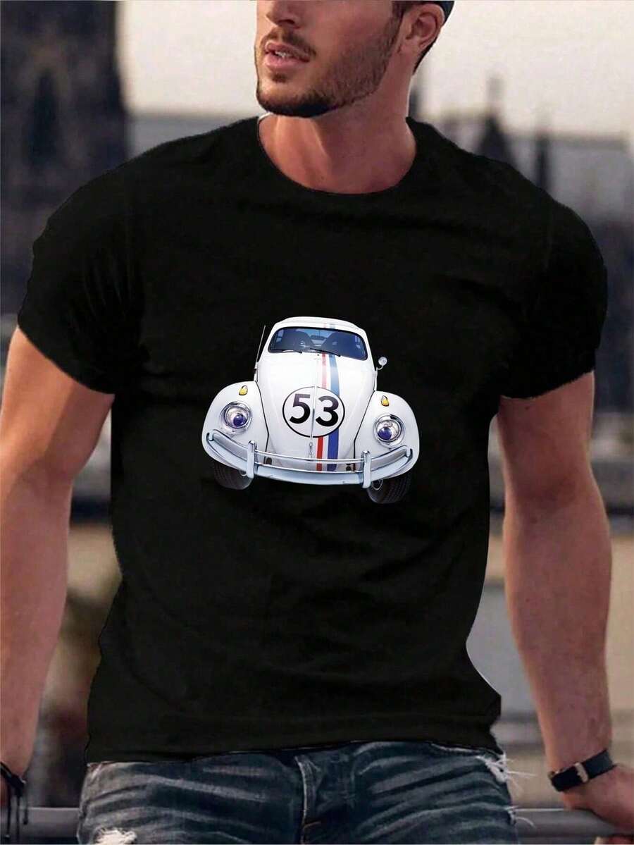 Versatile Casual Loose Fit Short Sleeve T-Shirt With Fun Racing Design Print, For Vacation, Work And Everyday Wear - Multicolor - View 1