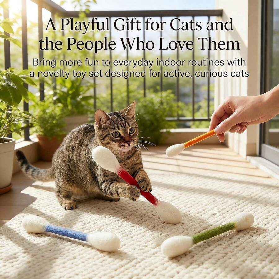 Cotton Swab Shaped Cat Interactive Toy, Extra Large Cat Teaser Wand, 6pcs/Pack, Suitable For Cats And Dogs, Outdoor Training, Indoor Boredom, Durable Teething Rope, Large Interactive Cat Kick Toy Gift Accessory - Multicolor - View 1