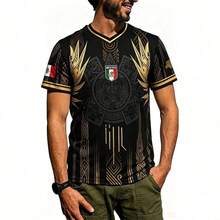 Mexico Gold Accent Soccer Jersey – Graphic Print Football Shirt For Men Short Sleeve Casual Sporty Streetwear Top - Default - View 4