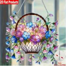 2D Acrylic Window Hanging Garden Sun Catcher - Flower Basket Floral Pattern, Perfect For Home, Porch, Bedroom, Office, Outdoor Patio Window Decor - A - View 2