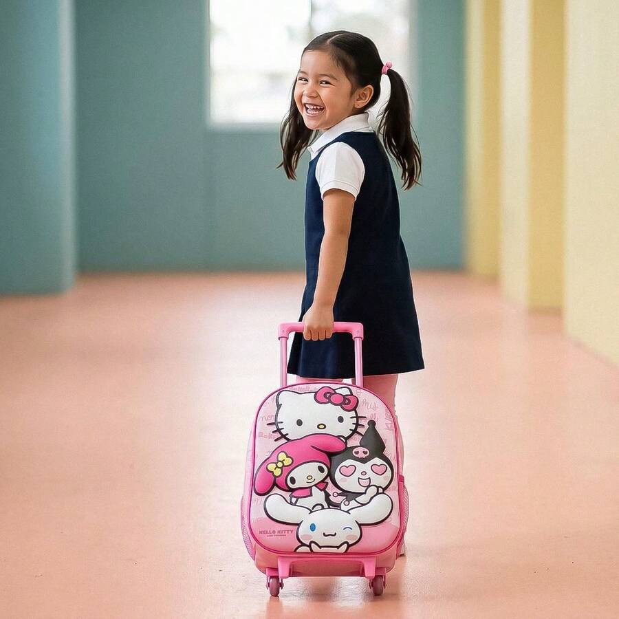 Hello Kitty Cerdá 3D 兒童拉桿背包 - 帶輪子和伸縮拉桿的學校背包,網狀側袋,粉紅色,官方授權,是上學和旅行的理想之選 - 選項 10 - 查看 1