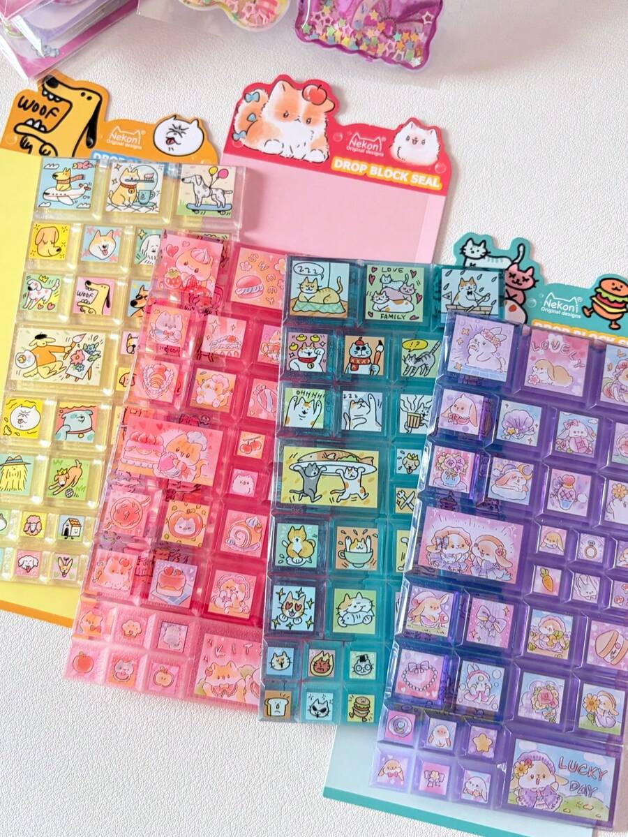 Drop Block Seal 3D Acrylic Square Stickers Cute Cartoon Cat Dog Rabbit Animal Mini Building Block Decorative Stickers For Planner Scrapbook Phone Case DIY Handmade Stationery - Color - View 1