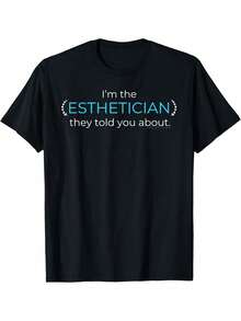 Men's Short-Sleeved T-Shirt, New 2026 Fashion, 'I'm The Beautician You've Been Told About' - 100% Cotton, Soft And Breathable, With A Striking White And Blue Slogan Print. - 黑色 - 查看 1