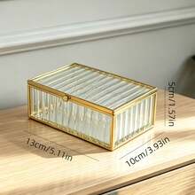 SIQIZHOU 1pc Transparent Striped Glass Jewelry Box With Copper Metal Frame - Striped Glass - View 3