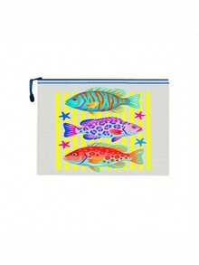 Bolsa de playa impermeable de moda con patrón de peces de colores, bolsa de maquillaje transparente de gran capacidad con tema oceánico, cremallera de nailon, bolsa de almacenamiento ligera con protección solar, bolsa de almacenamiento multifuncional, adecuada para natación, playa, buceo y verano - Multicolor - Ver 16