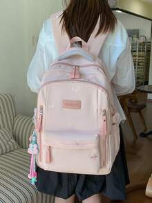 LECEY Mochila de gran capacidad para estudiantes de secundaria, preparatoria y universidad para mujeres - Rosa - Ver 3