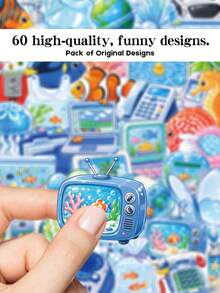 YWWBLD 60pcs Frutiger Aero Stickers For Scrapbook, Suitcase, Laptop, Skateboard, Guitar, Decorative DIY Stickers - Multicolor - View 5