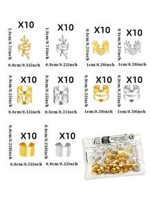 100pcs Aksesori Rambut Kepang Elegan, Cincin Rambut yang Dapat Diatur, Pola Indah, Gaya Vintage, Ornamen Rambut Gimbal Wanita - Emas + Perak - View 10