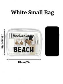 「Meet Me At The Beach」字母印花 PVC 防水沙灘包，豹紋泳裝圖案，PVC 化妝包，拉鍊密封 PVC 旅行收納袋，輕量耐褪色女士化妝盥洗包，TSA 認證便攜化妝收納盒，易清潔設計，適合母親、老師、朋友、護理師，適用於學校、度假、假日、返校用品盥洗包 - 彩色 - 查看 12