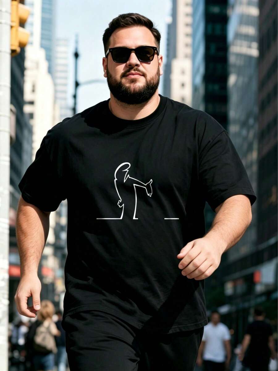 AnChiStreetwear - Plus Size Men's Fashion "Goodness" Minimalist Graphic Print Casual Short Sleeve T-Shirt, Suitable For Daily, Streetwear, Outdoor Wear - Black - View 1