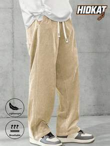 Men's Drawstring Waist Corduroy Straight Leg Casual Pants, Fashion Retro Style Sweatpants For Spring/Autumn Sports - Khaki - View 2