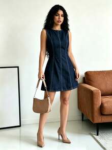 Sexy Backless Denim Mini Dress For Summer - Blue - View 3