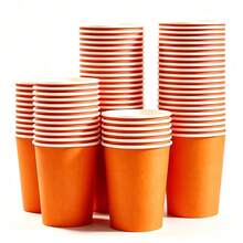 90/50/25/10/3 piezas Vasos de papel naranja, Vasos desechables/Vajilla, Tazas de té, Vasos de agua, Vasos para bebidas, Vasos de leche, Vasos de jugo, Tazas de café, Adecuados para bebidas frías/calientes, Oficina, Fiesta, Hogar, Viaje, Fiesta de cumpleaños, Boda, Día del Padre, Navidad, Regreso a la escuela, Celebración de vacaciones, Reunión de cumpleaños, Decoración del hogar - Multicolor - Ver 1
