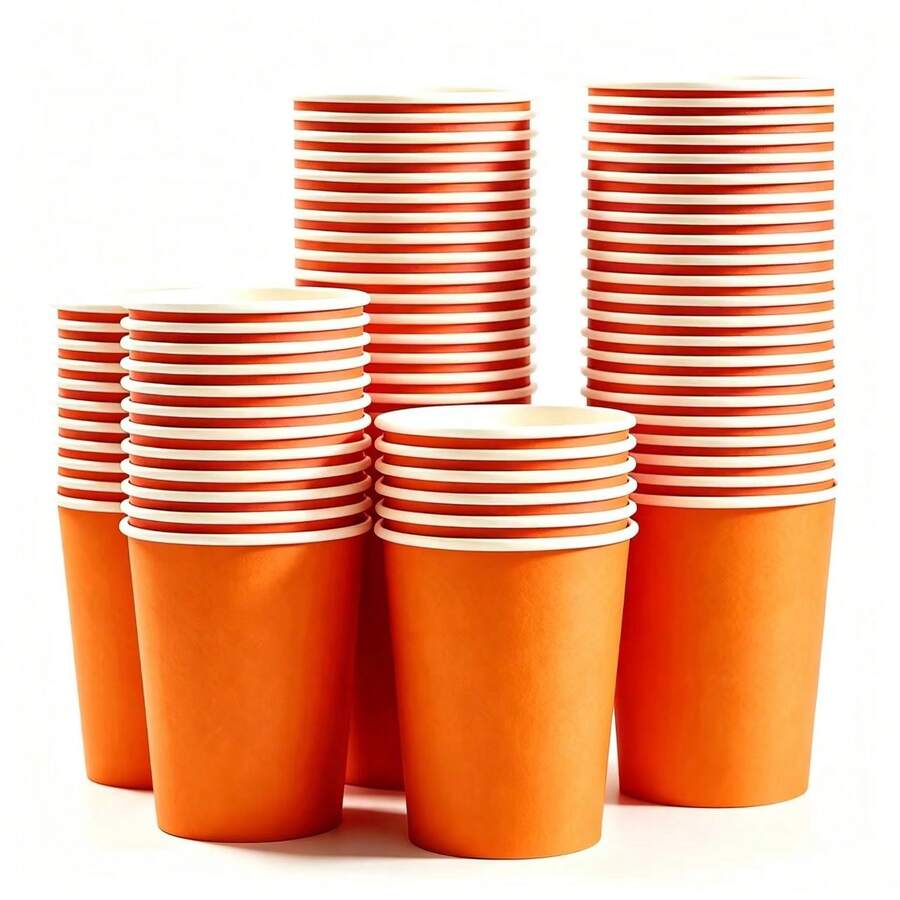 90/50/25/10/3 piezas Vasos de papel naranja, Vasos desechables/Vajilla, Tazas de té, Vasos de agua, Vasos para bebidas, Vasos de leche, Vasos de jugo, Tazas de café, Adecuados para bebidas frías/calientes, Oficina, Fiesta, Hogar, Viaje, Fiesta de cumpleaños, Boda, Día del Padre, Navidad, Regreso a la escuela, Celebración de vacaciones, Reunión de cumpleaños, Decoración del hogar - Multicolor - Ver 1