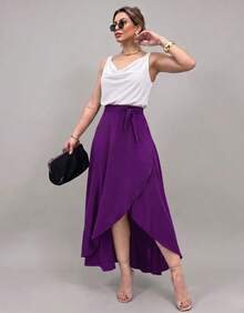 Long Wrap Skirt With Tie Fashion Blogger - Purple - View 3