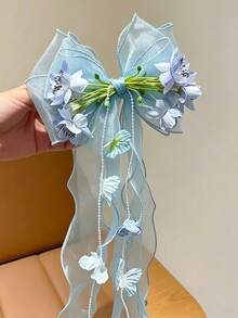 1pc Pink Mesh Large Bow Hair Clip Girls Hair Accessory Mori Style Spring Versatile Photo Prop Hair Clip Back Headpiece Girls Hair Clip Ribbon Hair Accessory (Paper Card For Display Only) - Bow Flower - View 10