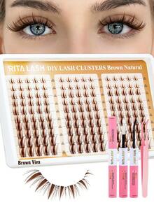 Brown Viva | RITALASH 150pcs Brown Lash Clusters Manga Eyelash Extensions 10-16MIX Spiky Cluster Lashes Fairy Individual Lashes Anime D Curly Eyelashes DIY At Home Kit With Bond&Seal And Tweezers - Brown - View 9