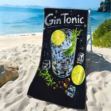 1pc Cool Beach Towel - Gin Tonic Pattern Bath Towel, Extra Large Size, Highly Absorbent, Summer Essential, Perfect For Beach, Pool, Picnic Use - Suitable As Mother's Day, Father's Day, Birthday, Summer Vacation Gift. - Multicolor - View 2