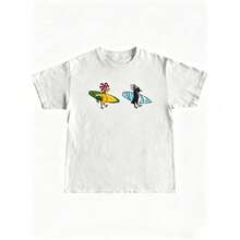 Vintage Surf Style T-Shirt From The 90s, Unisex Round Neck Model (180 G) For Men And Women; Casual Cotton T-Shirt With Graphic Print And Short Sleeves. - 紅色 - 查看 12