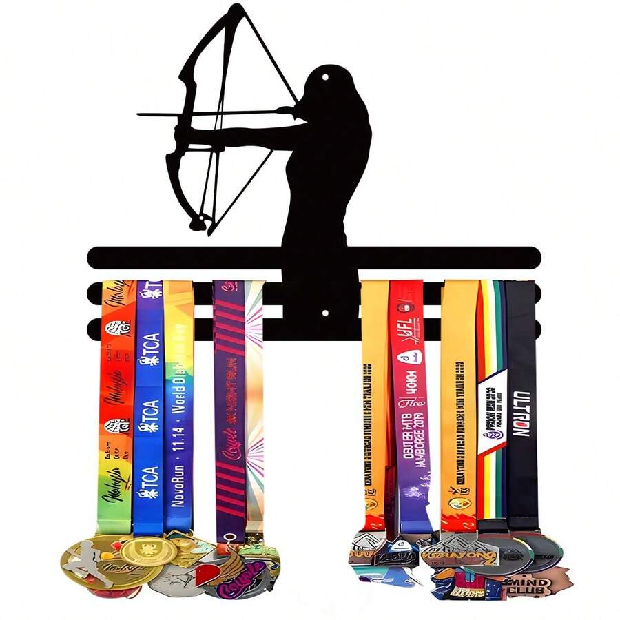 1PC Archery Competition Silver/Bronze Medal Display Stand, Metal Wall Decor Storage Rack, Suitable For Sports Awards, Weather-Resistant Display For Collectibles - Perfect For Sports Enthusiasts And Athletes - Indoor/Outdoor Display, Ideal Gift For Sports Fans And Champions - Black - View 1