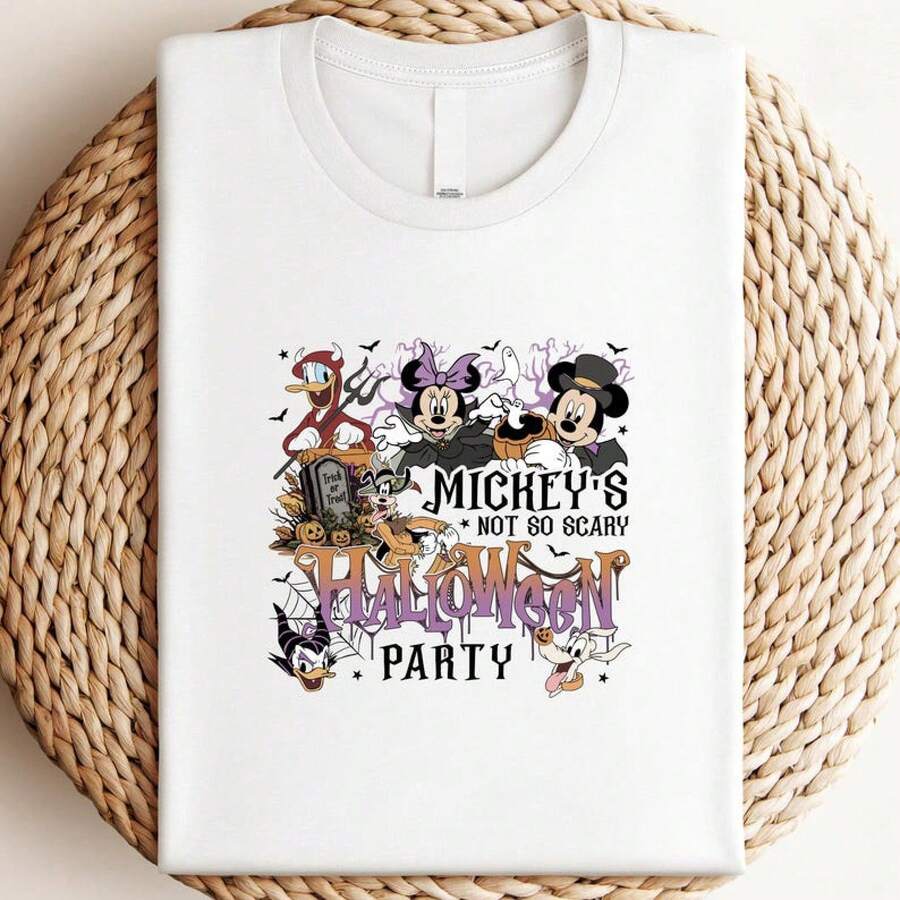 Oversize T-Shirt Disney Vintage Mickeys Not So Scary Halloween Party 2025 100% Cotton For Women, Durable High Quality Fabric For Long Lasting Wear - 白色 - 查看 1