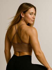 Set Of 3 Cropped Gym Tops With Thin Straps In An X-Shaped Design, Zero Transparency, With Removable Padding, Ref. 890 - 黑色,棕色和米色 - 查看 10