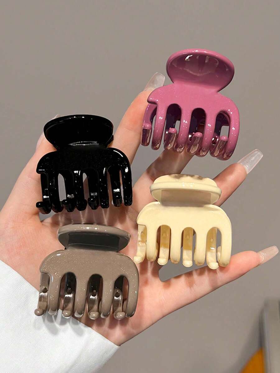4pcs/1 Pc 5cm/1.97in Plastic Square Hair Clips In Black, White, Brown And Khaki, Stylish Hair Accessories, Claw Clip For Summer And Beach Vacation - 多色 6 - 查看 1