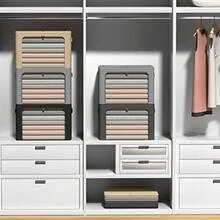 3Pack Frame Storage Box - Clothes Storage Bin Bags Oxford Fabric Foldable Stackable Container Organizer Set with Clear Window and Carry Handles Grey, Extra Large-100L - Gris - Ver 7