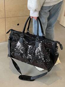 New Fashion Travel Bag, Single Color Minimalist Niche Design With Sequins, Elegant, Popular And Cool, Suitable For Short Trips, Fitness, With Separate Shoe Compartment. - 彩色 - 查看 1
