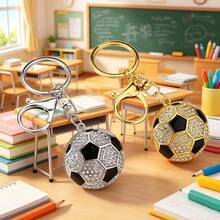 1 Stück Schulanfang Saison Schlüsselanhänger, kreativer Hip-Hop Stil Strass-Kugel Schlüsselanhänger, glänzender Sport Rucksack Anhänger, Fußball Schlüsselanhänger Anhänger, Schulanfang Saison Souvenir Geschenk - Gold - Übersicht 2