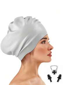 Unisex Oversized Swim Cap, Ponytail Design, Suitable For Long And Thick Curly Hair, Dreadlocks, Braids, Afro Hair, Silicone Material, Keeps Hair Dry, Beach Essential, Beach Accessory, Pool Float - Multicolor - View 14