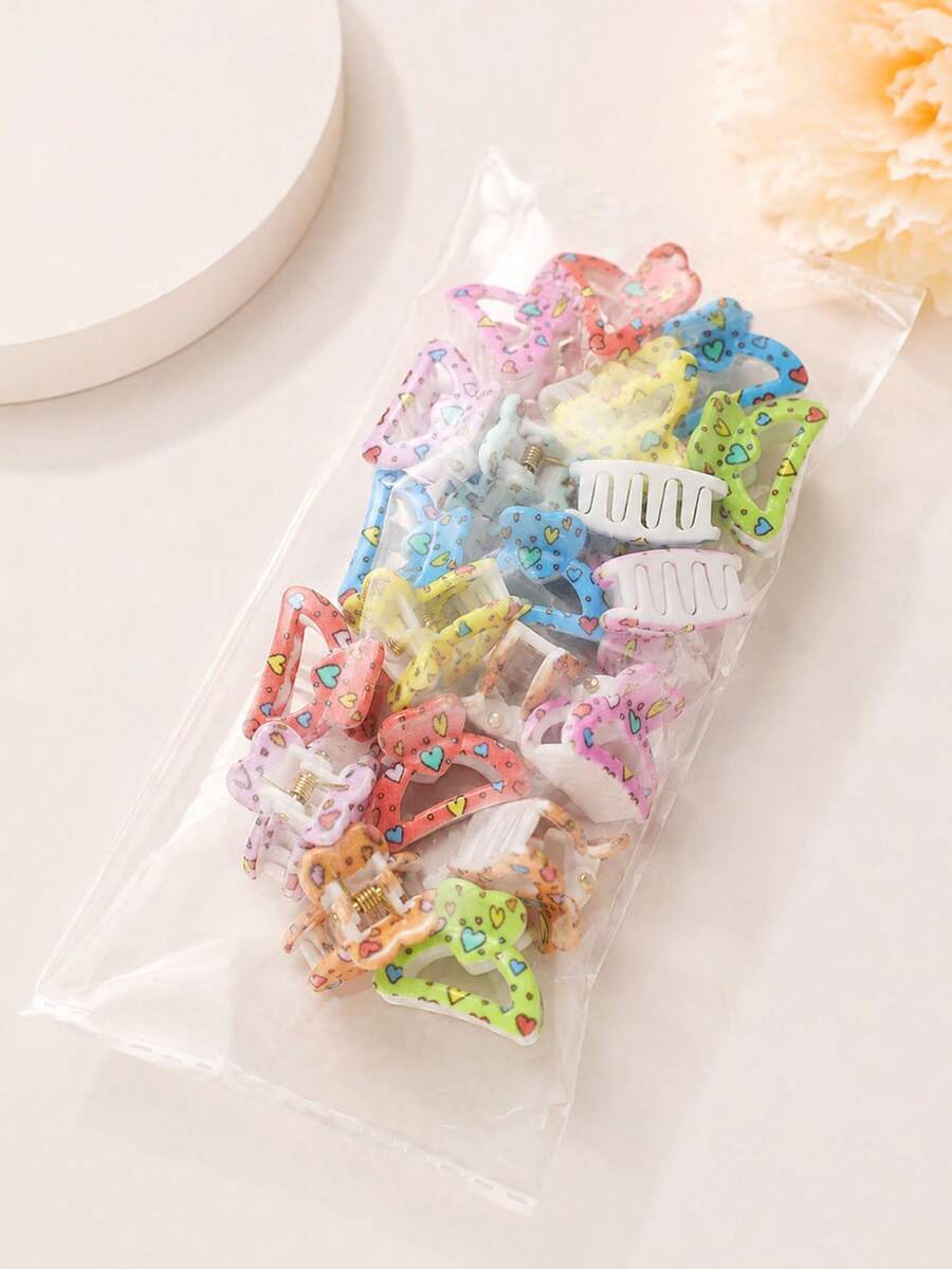 15/20/30件迷你半圓形髮夾，彩色愛心印花小髮夾，適用於編髮、碎髮與瀏海的髮飾