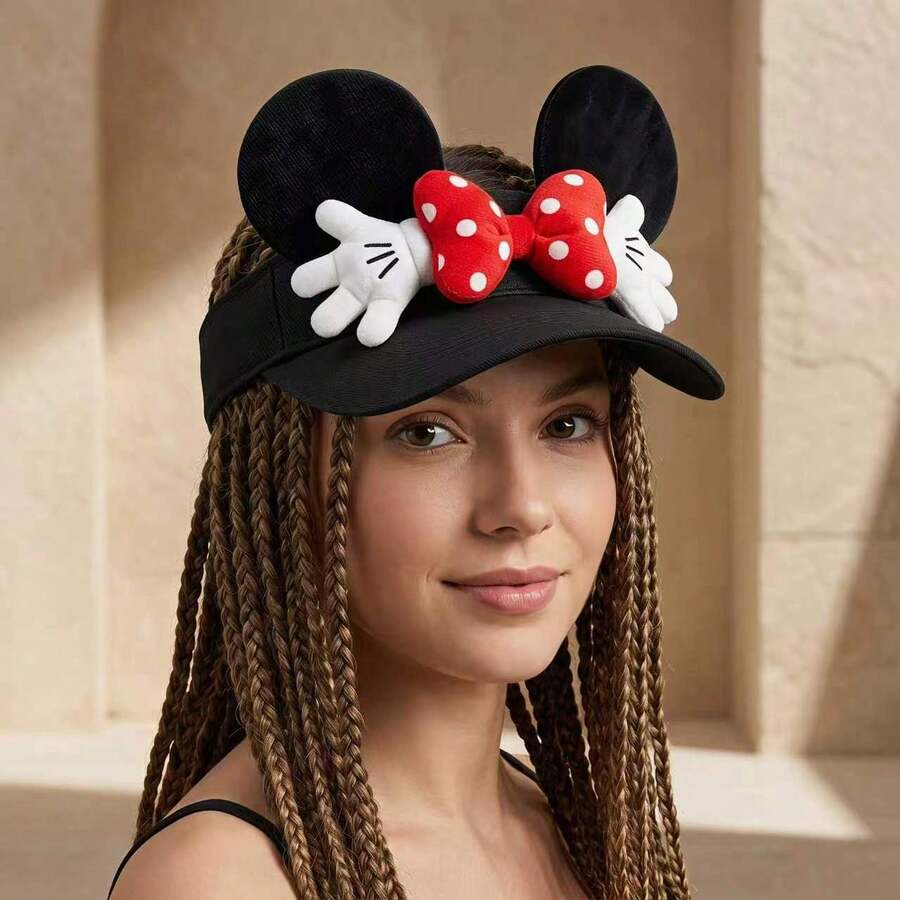 Disney 1件迪士尼黑色耳朵遮陽帽 中性款 3D黑色鼠耳紅色波點蝴蝶結白色手工裝飾 可調式透氣開頂棒球帽 可愛卡通主題 適合主題樂園、海灘、旅行、戶外日常度假 - 遮陽帽 - 查看 1