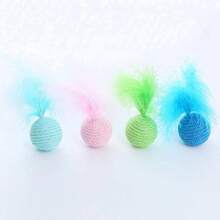 2pcs Dual-Color Sound-Making Feather Paper Rope Balls, Cat Toys, Chewing And Scratching Toy For Self-Entertainment And Boredom Relief, Random Color, Artificial Feathers, No Battery Required, Pet Supplies - Multicolor - View 10