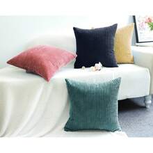1 Housse De Coussin En Velours Côtelé, Douce Et Doublée De Flanelle, Pour Canapé, Lit Et Salon, 40 X 40 Cm / 55 X 55 Cm - Brun clair - Voir 7