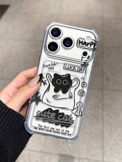 Graffiti Black Cat Design Four-Corner Thickened Anti-Drop Phone Case Compatible With Apple 17 Pro Max/16/14 Pro Max Highly Attractive New Style 13 Best Friend 15 Phone Protective Case 12/12 Pro Niche 11 Fresh 15 Pro Max Card Holder Style 16 Pro Max