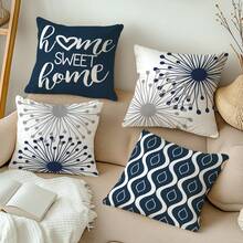 MEMNUN 4 piezas Fundas de cojín con estampado de texto "Home Sweet Home" y patrón geométrico de diente de león moderno y minimalista (rellenos de cojín no incluidos) hechas de material de poliéster con impresión de un solo lado Fundas de almohada 17.7*17.7in(45*45cm)/19.69*19.69in(50*50cm)/15.75*15.75in(40*40cm) Fundas de cojín Fundas de almohada Cojines de sofá Adecuado para decoración del hogar Sala de estar Fundas de cojín de sofá Todas las estaciones Regalo universal - Multicolor - Ver 1
