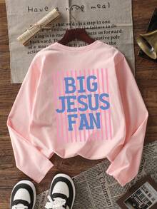 Tween Girl 1pc Printed Long Sleeve T-Shirt, Suitable For Girls' Autumn/Winter Tops, Young Student Children's Clothing, Suitable For Outerwear And Layering - Pink - View 3
