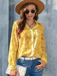 Women's Casual Solid Color Cut-Out Blouse - Yellow - View 4