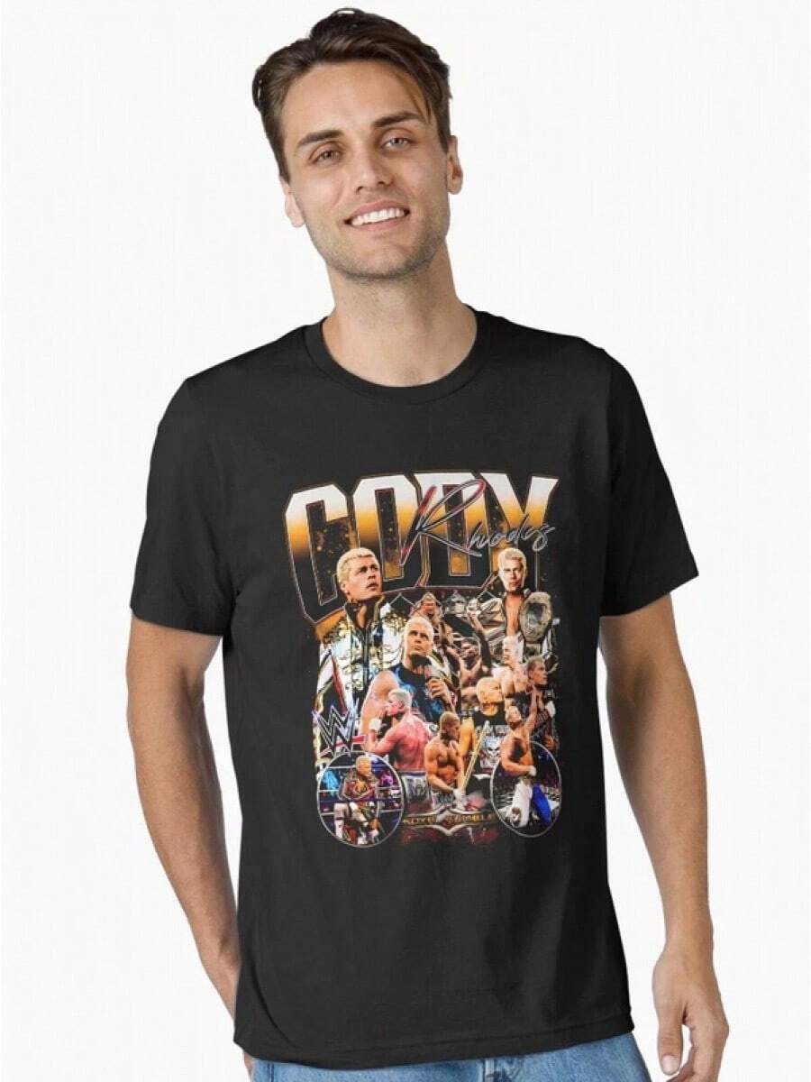 Camiseta negra WWE Cody 2025, diseño gráfico de lucha libre, manga corta, cuello redondo, estilo holgado y fresco para hombre, ropa de verano cómoda y moderna - Negro - Ver 1