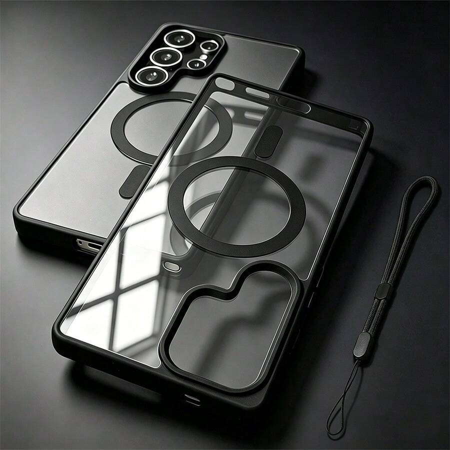 1 Fashionable Phone Case, Does Not Include Lanyard Or Stand: Luxurious Clear Protective Case With Magnetic Wireless Charging, Compatible With S26/S25/S24/S23/S22 Ultra/Plus/S26 Ultra/S25 Ultra, Clear Hard Back Cover With Soft Edge, 2 Piece Set (Includes 1 Phone Case + 1 Lanyard). - 黑色 - 查看 1