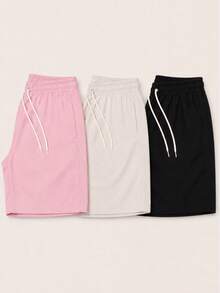 Kit 3 Premium Linen Shorts Bermuda Mauricinho Men's Casual Basic Comfortable Drawstring Waist - Rosa Pálido - Ver 1