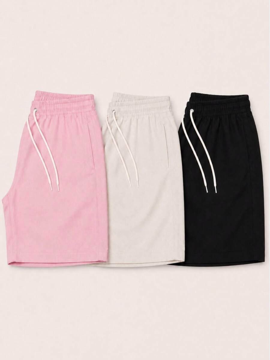 Kit 3 Premium Linen Shorts Bermuda Mauricinho Men's Casual Basic Comfortable Drawstring Waist - Rosa Pálido - Ver 1