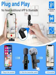 Pink Wireless Lavalier Microphone Mini Portable 2.4GHz Dual Lavalier Microphone Plug And Play Lavalier Microphone With Automatic Noise Cancellation And 60mAh Rechargeable Battery Suitable For Video Recording Live Streaming Interview - View 5