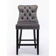 Set Of 2 Bar Stools With Velvet Upholstery / Medieval-Modern Style Bar Stools / Weight Capacity Up To 300 Lbs / High-Elasticity Foam / Suitable For Restaurants Or Kitchens - 灰色 - 查看 4