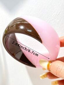 Pink & Brown Colorblock Acrylic Wide Bracelet, Soft Girl Cream Striped Butterfly Embossed Handmade Atmospheric Wrist Accessory - Multicolor - View 10