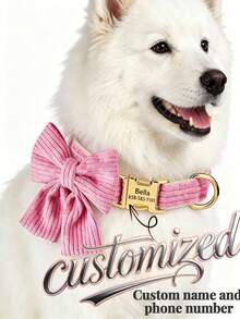 Personalized Bow Pet Collar, Customizable Engraved Name And Phone Number Tag, Soft Adjustable Suitable For Dogs And Cats - Multicolor - View 4