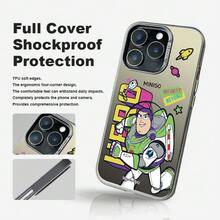 1pc Disney Toy Story 5 Cartoon Buzz Lightyear Phone Case, Running Buzz Lightyear Space Style Retro Cartoon Anime Handsome Men's Protective Cover, Birthday Holiday Gift Choice, Compatible With Iphone 18 Pro/18 Pro Max/17/17 Pro/17 Promax/16/15/14/13/12 PRO&PROMAX Series Phone Case - Color Silver Black - View 1
